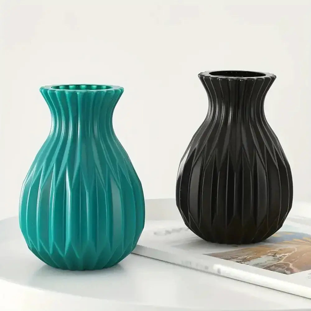 Decorbites™ nordic style teal and black ribbed ceramic vases with glossy finish for home decor flower vase