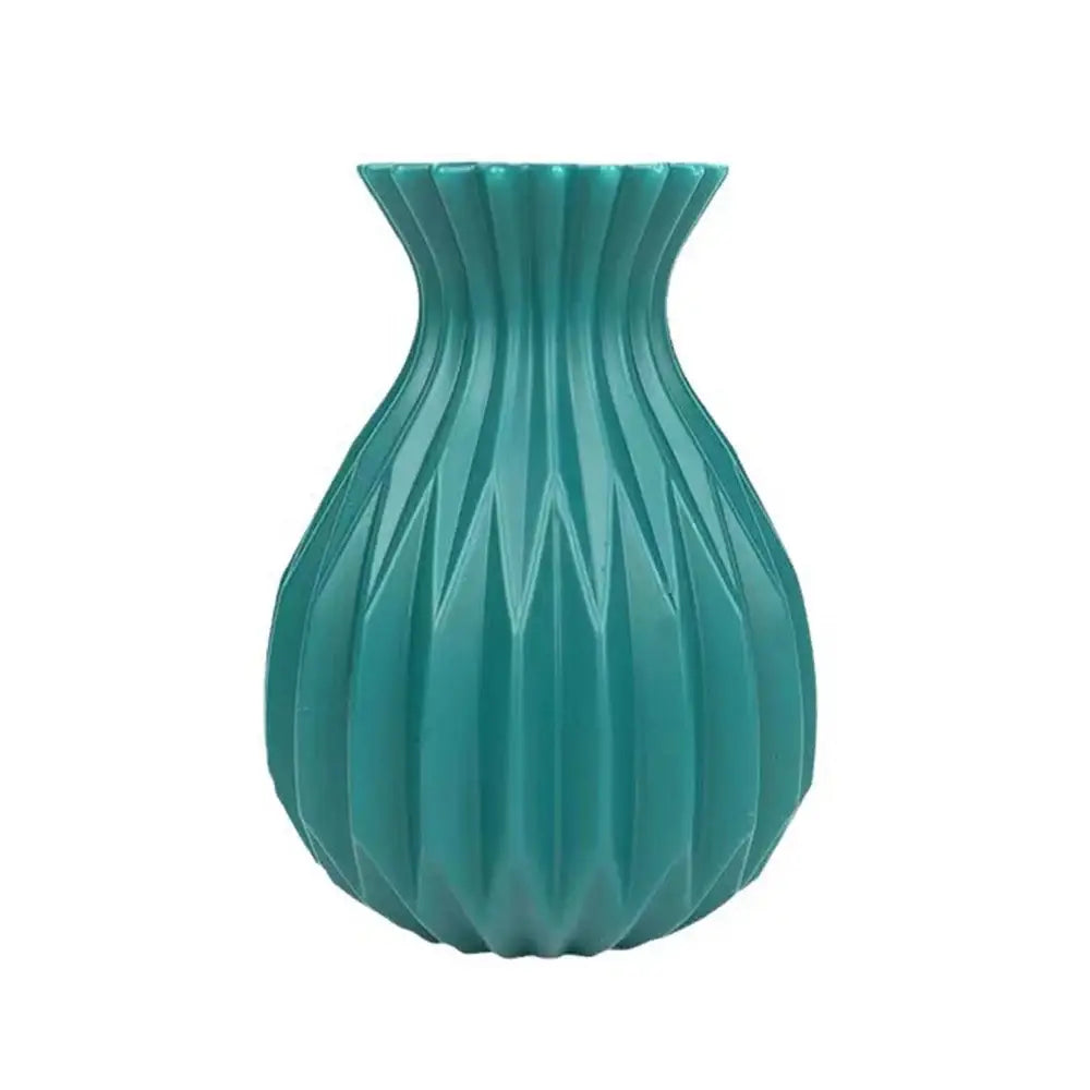 Teal ceramic flower vase with fluted geometric design decorbites nordic style plastic flower vase for home decor