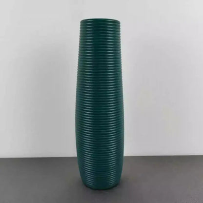 Dark green decorbites nordic style plastic flower vase with vertical ribbed ceramic texture for home decor