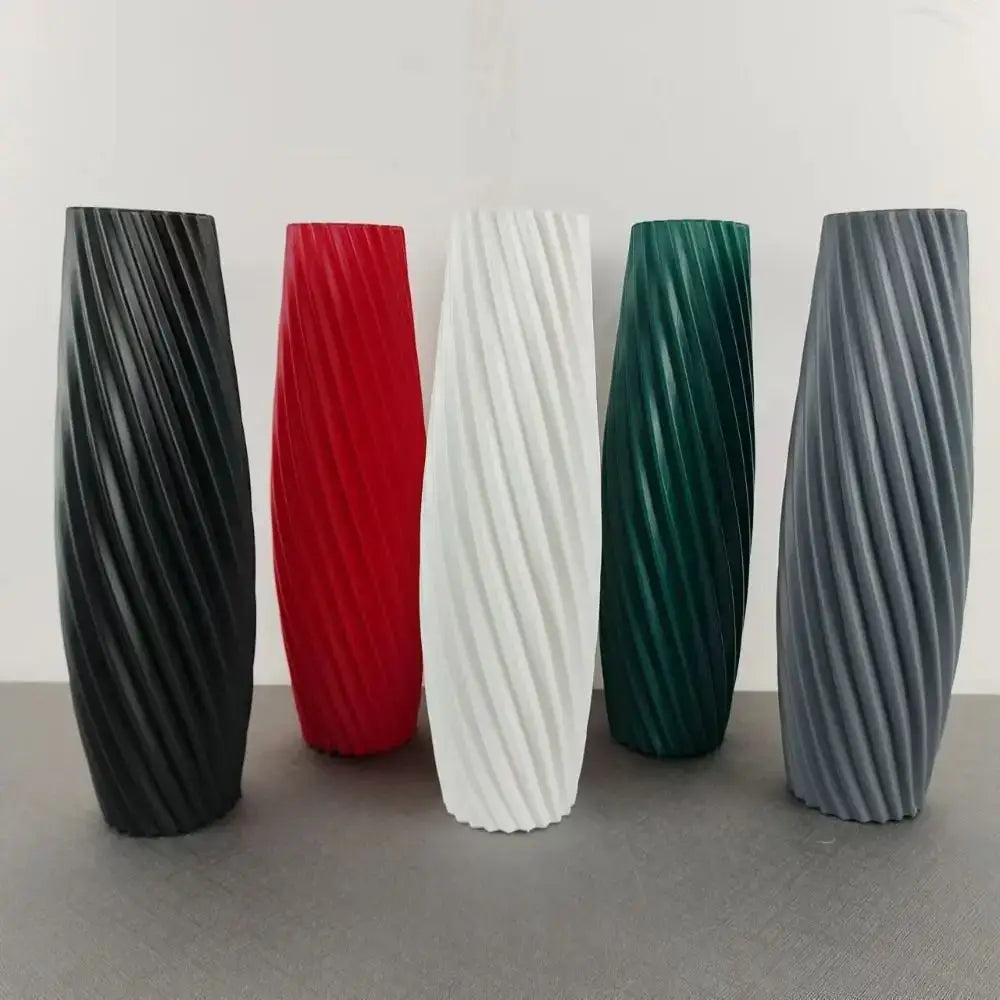 DecorBites™ Nordic style plastic flower vase set of five twisted vases in black red white green and gray for home decor