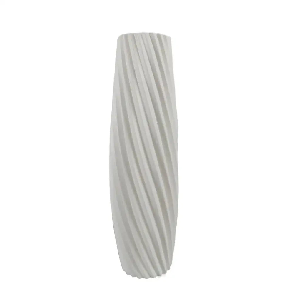 DecorBites™ nordic style tall slender white plastic flower vase with twisted ribbed design for home decor