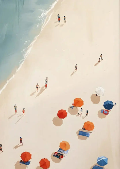 DecorBites™ Nordic summer wall art prints featuring vibrant beach scene with white sand and colorful umbrellas