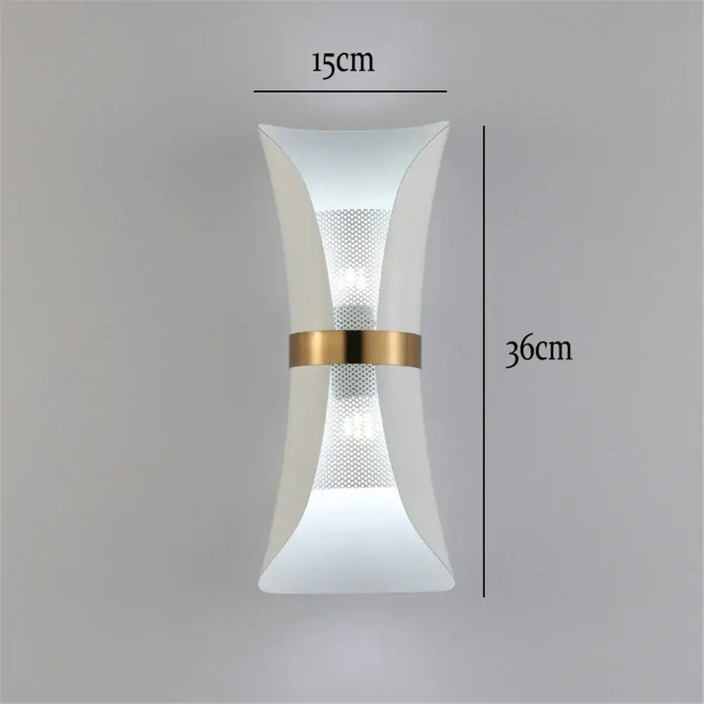 Modern white acrylic wall lamp with gold accent band and perforated panel from DecorBites™ nordic wall lamp collection