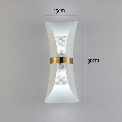 Modern white acrylic wall lamp with gold accent band and perforated panel from DecorBites™ nordic wall lamp collection
