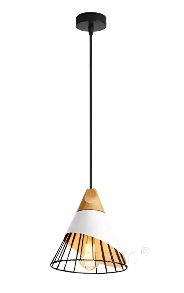 Decorbites™ nordic wood hanging lights black and white conical pendant with gold top and wire cage design hanging lights