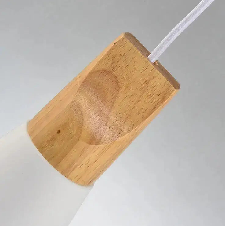 DecorBites™ nordic wood hanging lights with minimalist natural wood finish and frosted white glass shade