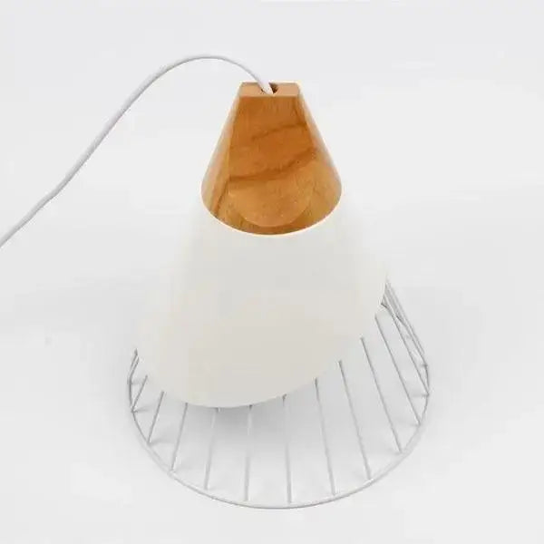 DecorBites™ nordic wood hanging lights with warm wooden top white ceramic body and metallic wire base hanging lights