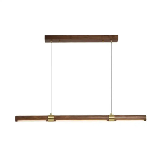 Modern minimalist wood island pendant with rectangular wooden frame and brass accents for dining table lighting