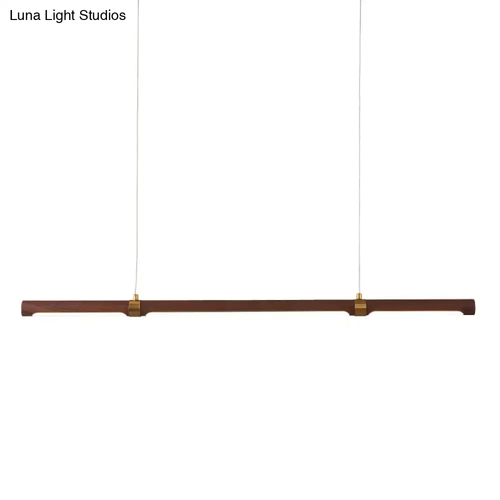 Decorbites™ nordic wood island pendant led strip light in brown featuring a sleek wooden body with brass accents