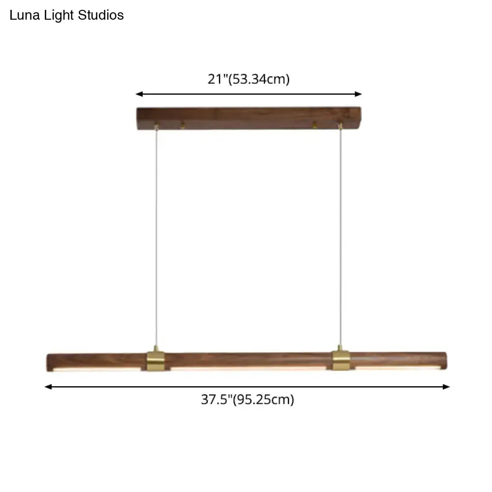 Decorbites nordic wood island pendant led strip light in brown wood with brass accents for dining table lighting