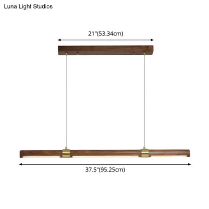 Decorbites nordic wood island pendant led strip light in brown wood with brass accents for dining table lighting
