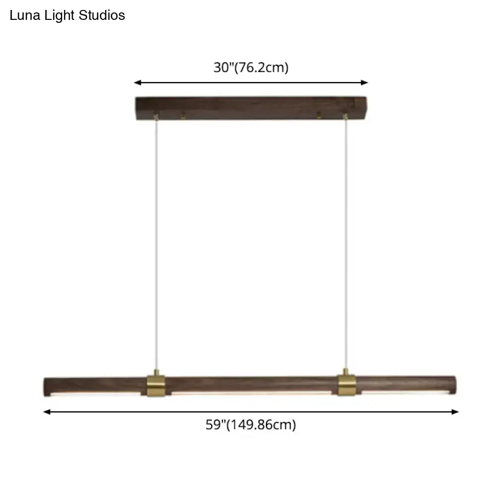 DecorBites Nordic wood island pendant LED strip light in brown with dark wood finish and brass accents for dining table