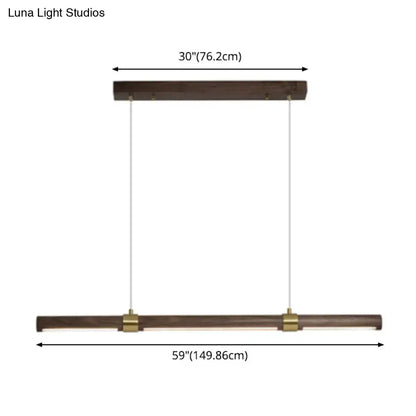 DecorBites Nordic wood island pendant LED strip light in brown with dark wood finish and brass accents for dining table