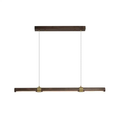 Modern wood island pendant with dark wood finish and brass accents for dining table by DecorBites™