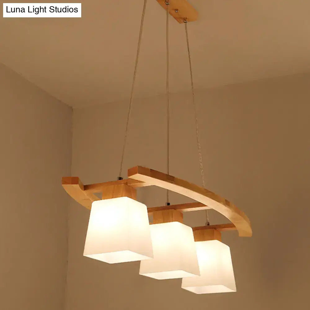 Modern decorbites nordic wood pendant light with three frosted glass lampshades and curved natural wood frame for dining table 220v-240v 110v-120v compatible led incandescent fluorescent