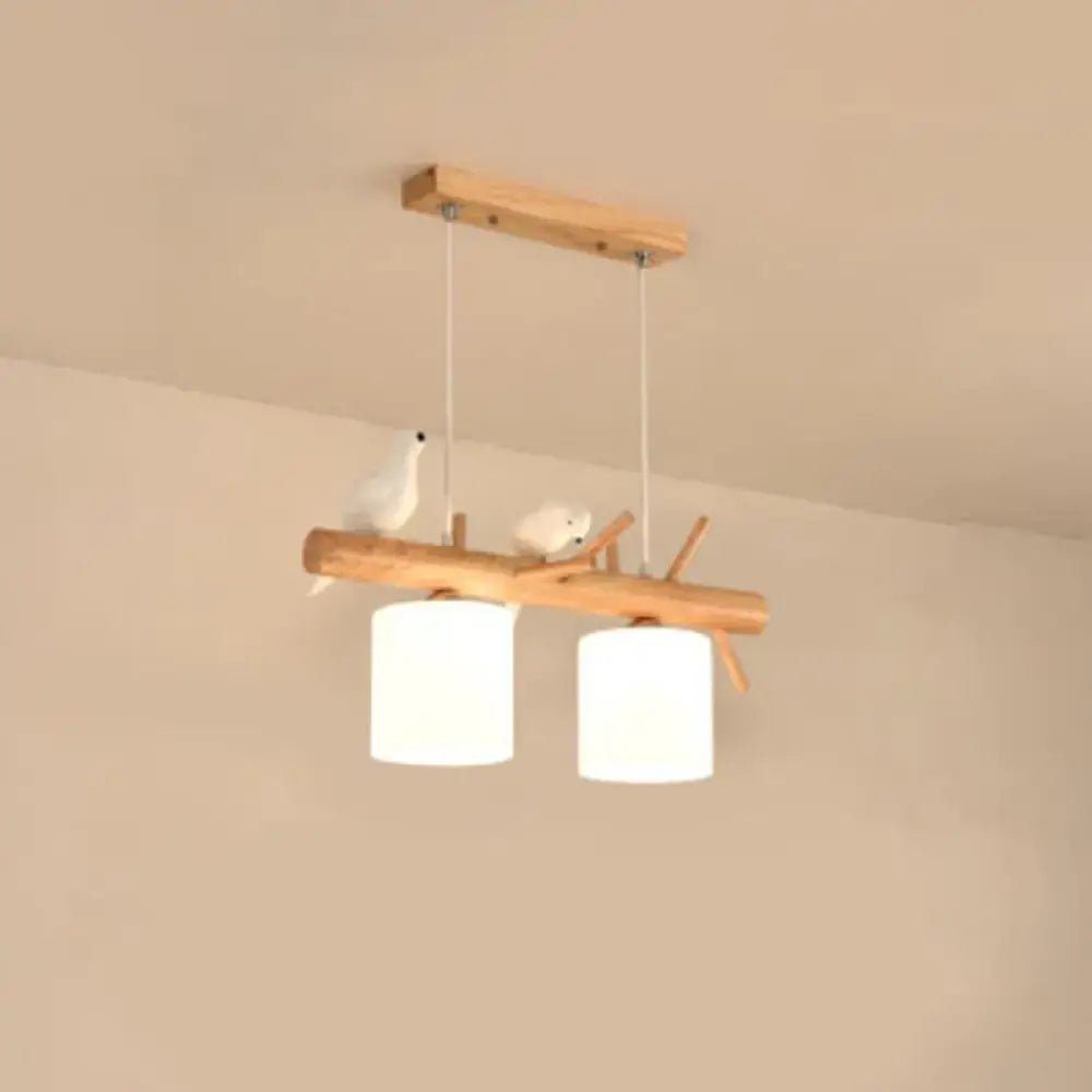 Decorbites nordic wood pendant light with opal glass cylinder and resin bird decor featuring led incandescent fluorescent options