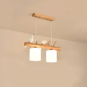 Decorbites nordic wood pendant light with opal glass cylinder and resin bird decor featuring led incandescent fluorescent options