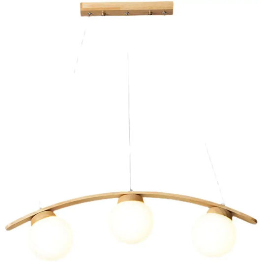 Modern wooden arc ceiling light with three white glass shades for dining room by decorbites nordic pendant lamp