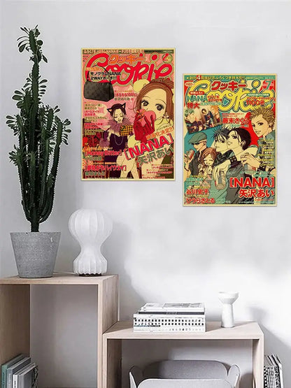 Two vibrant vintage-style japan anime nana posters with colorful artwork and bold japanese text from DecorBites Nostalgic Japan Anime NANA Poster Set