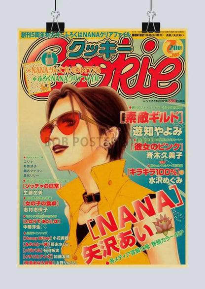 Decorbites™ nostalgic japan anime nana poster set featuring an illustrated character wearing vibrant red sunglasses and a yellow jacket