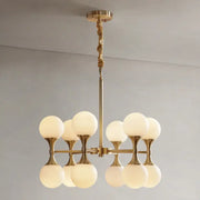 DecorBites™ opal glass chandelier light with eight brass globe heads in two tiers for modern ceiling decor