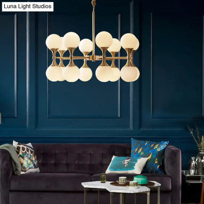 Decorbites™ brass opal glass chandelier light with 12/16 globe heads featuring frosted glass shades for ceiling hanging