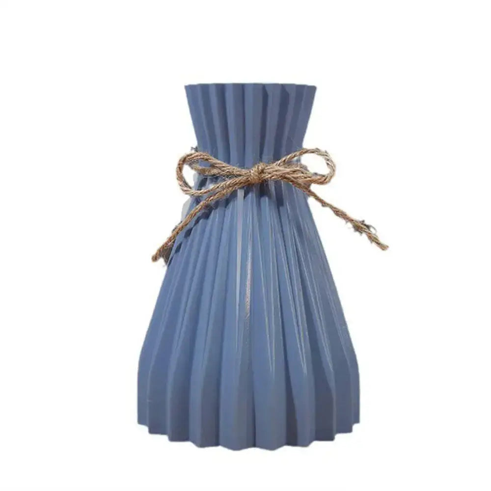 DecorBites™ origami style blue pleated plastic flower vase with rustic twine bow for elegant home decor