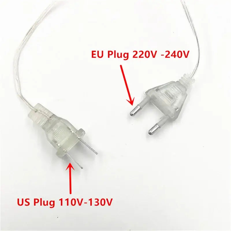 Transparent plastic adapter cord with us and eu plugs for decorbites™ outdoor christmas waterfall curtain string lights