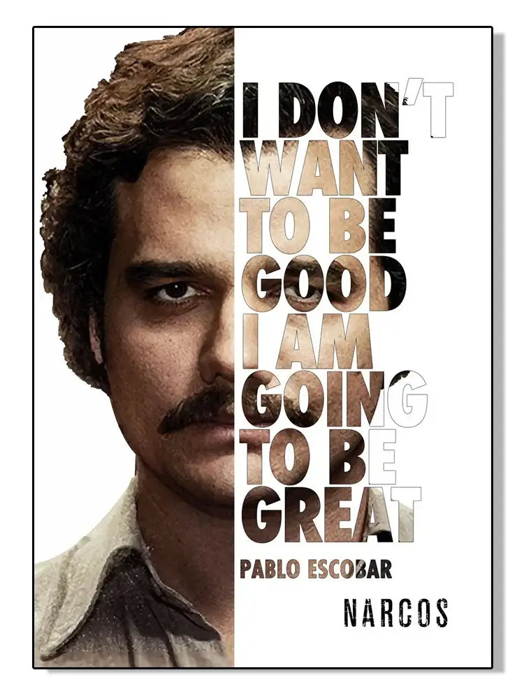 Black-and-white decorbites pablo escobar drug lord canvas wall art featuring lord pablo escobar portrait and motivational text