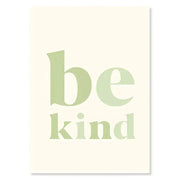 Decorbites™ pastel abstract flower wall art print with minimalist cream background and be kind in sage green font, wall art focus
