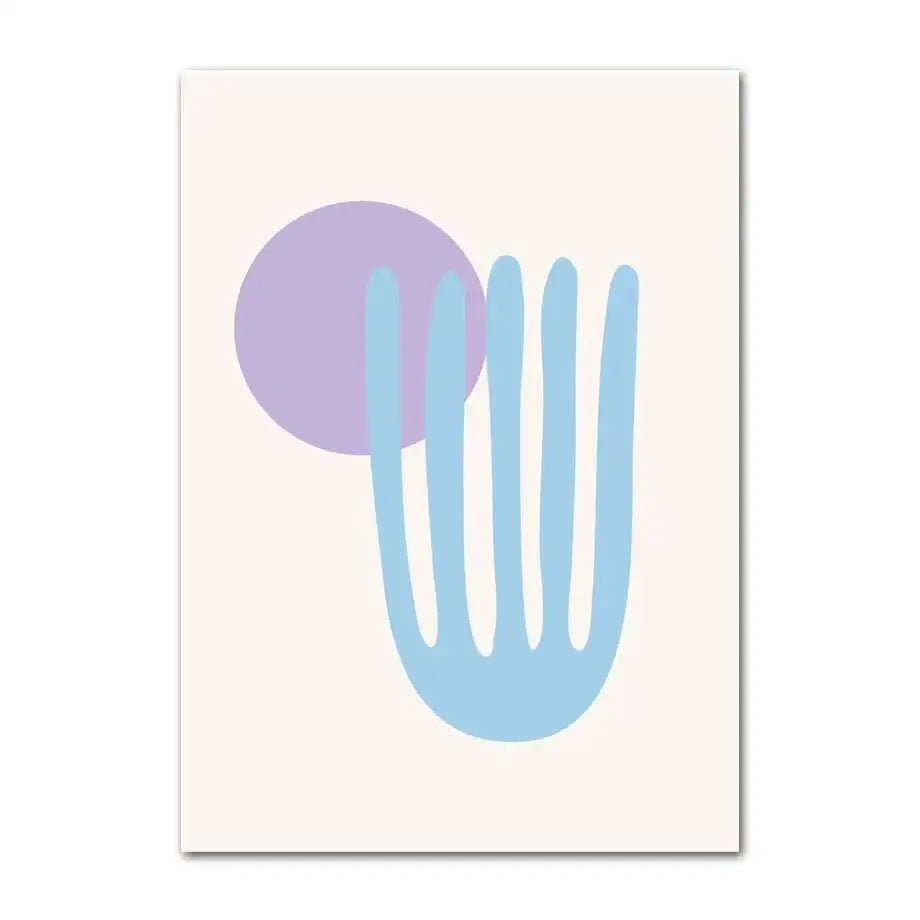 Decorbites™ pastel danish flower wall art print featuring minimalist light blue hand and soft purple circle on off-white background