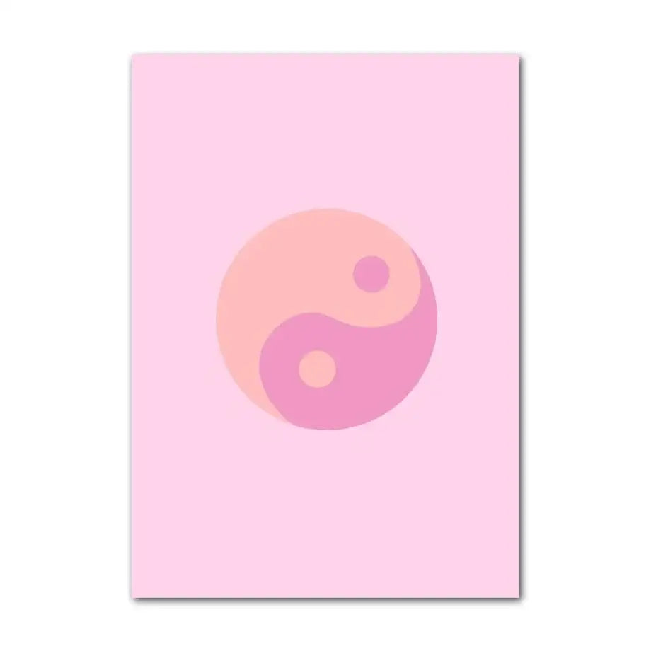 Decorbites pastel danish flower wall art print featuring pink minimalist yin-yang on soft pastel pink background