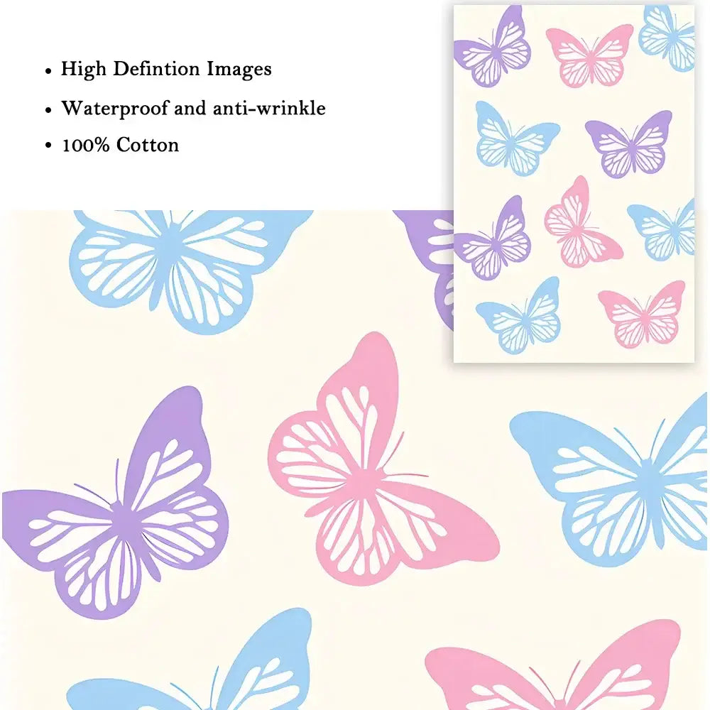 Decorbites™ pastel danish flower wall art poster in soft cream cotton fabric with pastel butterfly pattern
