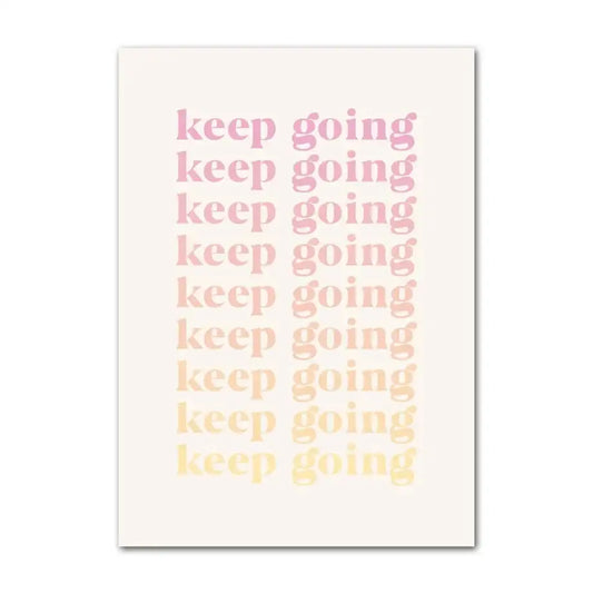 Decorbites™ pastel danish wall art features minimalist rectangular print with keep going text fading pink to yellow and smiley flower design