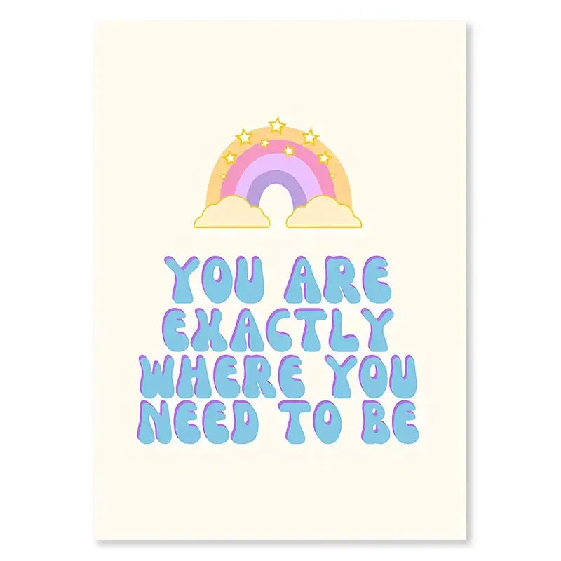 Decorbites™ pastel danish wall art featuring a pastel rainbow with yellow stars and a purple smiley flower on cream cardstock