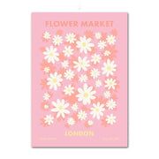 Decorbites™ pastel purple abstract wall art print featuring pink flower market cover with daisies and gold london text