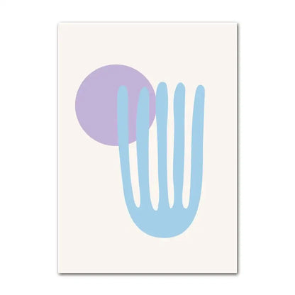 Decorbites pastel smile flower canvas wall art featuring minimalist light blue hand and soft purple circle on off-white background