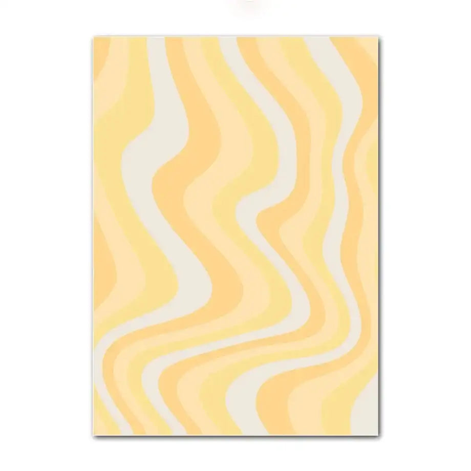Decorbites™ pastel smiley flower wall art with flowing yellow and off-white wavy stripes on rectangular canvas