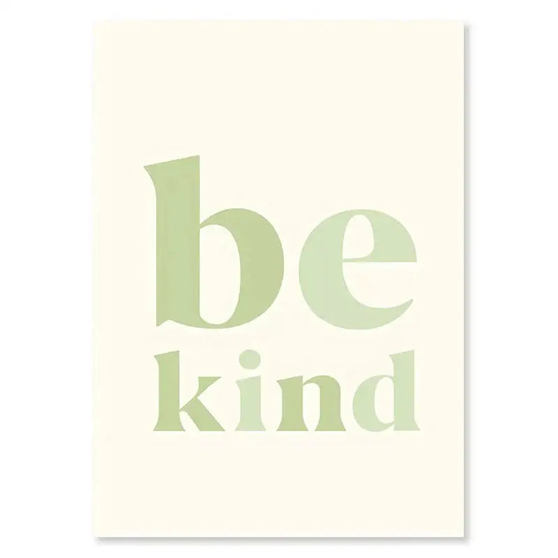 Decorbites™ pastel smiley flower wall art painting featuring minimalist cream-colored print with be kind in sage green font