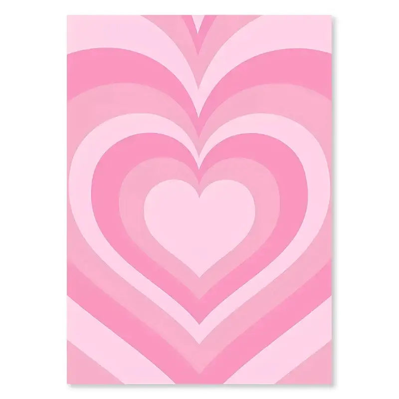 Rectangular canvas wall art by DecorBites featuring pastel smiley flower concentric hearts in pink gradient