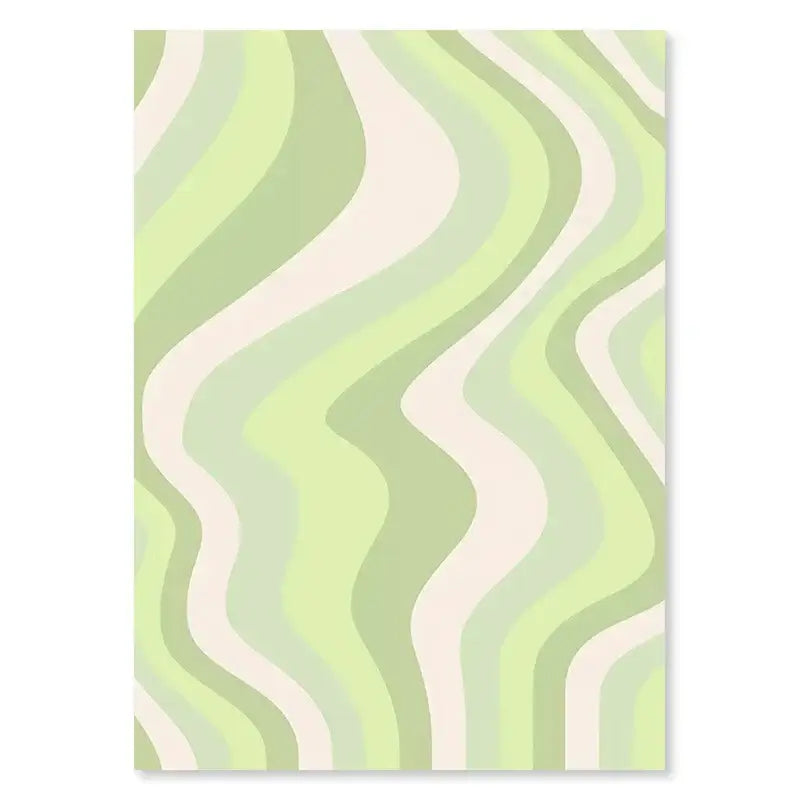 A rectangular decorbites™ pastel smiley flower wall art painting with modern abstract wavy stripes in mint green and cream