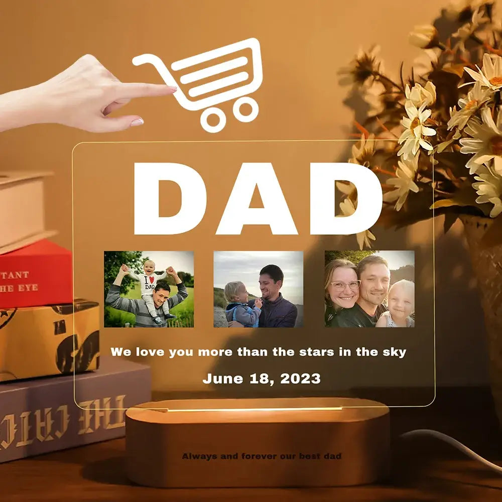A warm-toned oval acrylic lamp base with smooth surface and engraved text for decorbites™ custom photo nightlight