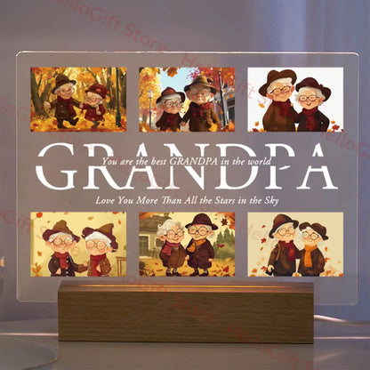 Decorbites™ personalized transparent acrylic lamp with custom photo and protective film featuring grandpa collage design