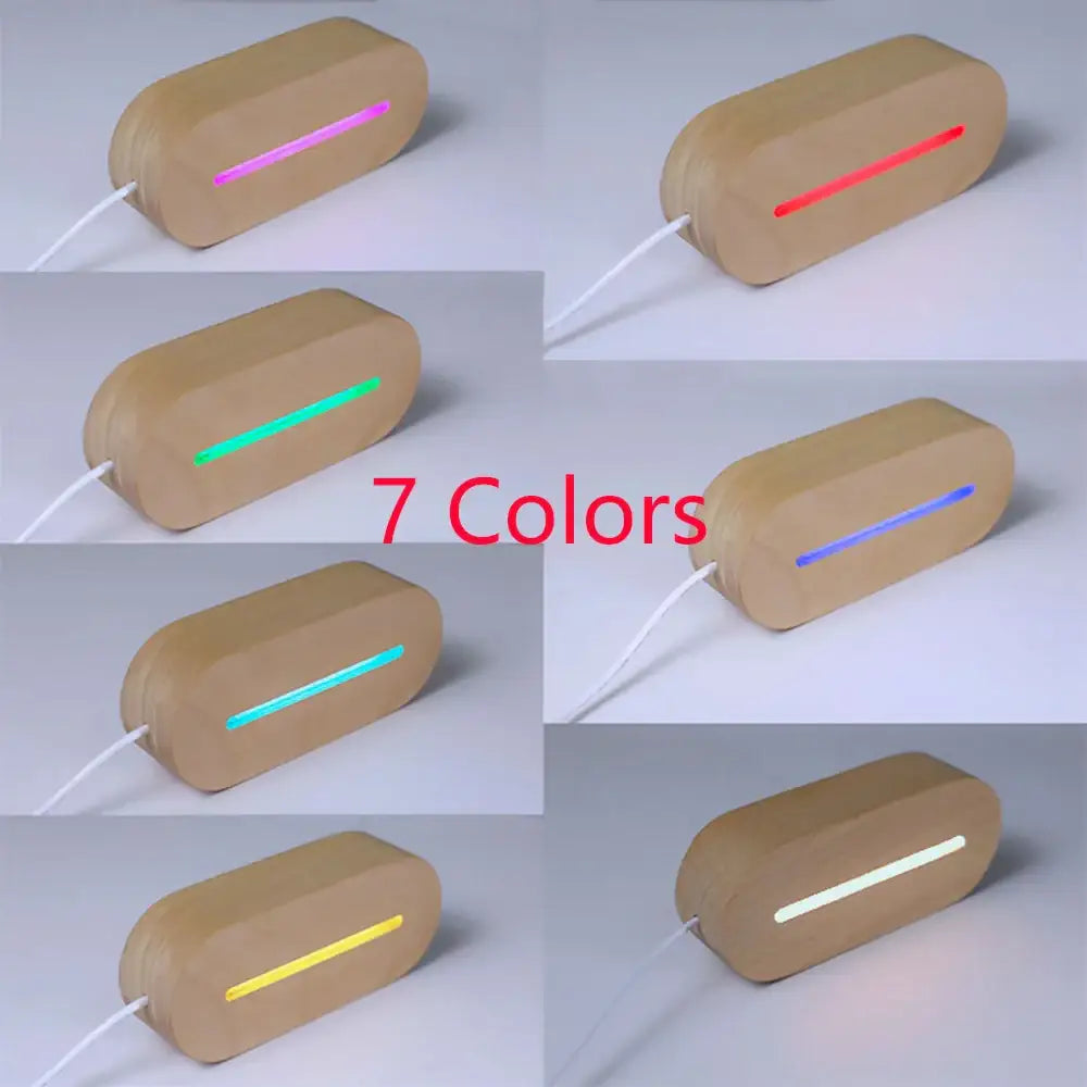 A sleek light brown wooden acrylic lamp nightlight with a glowing color-changing strip for custom photo gifts