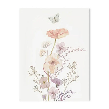 Decorbites™ personalized pink floral wall art featuring delicate pink floral canvas with lavender flowers and white butterfly