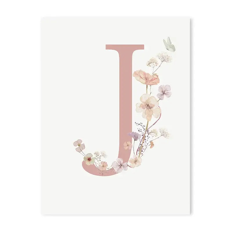 Decorbites™ personalized pink floral nursery wall art featuring a delicate pink floral canvas with flowers and a butterfly