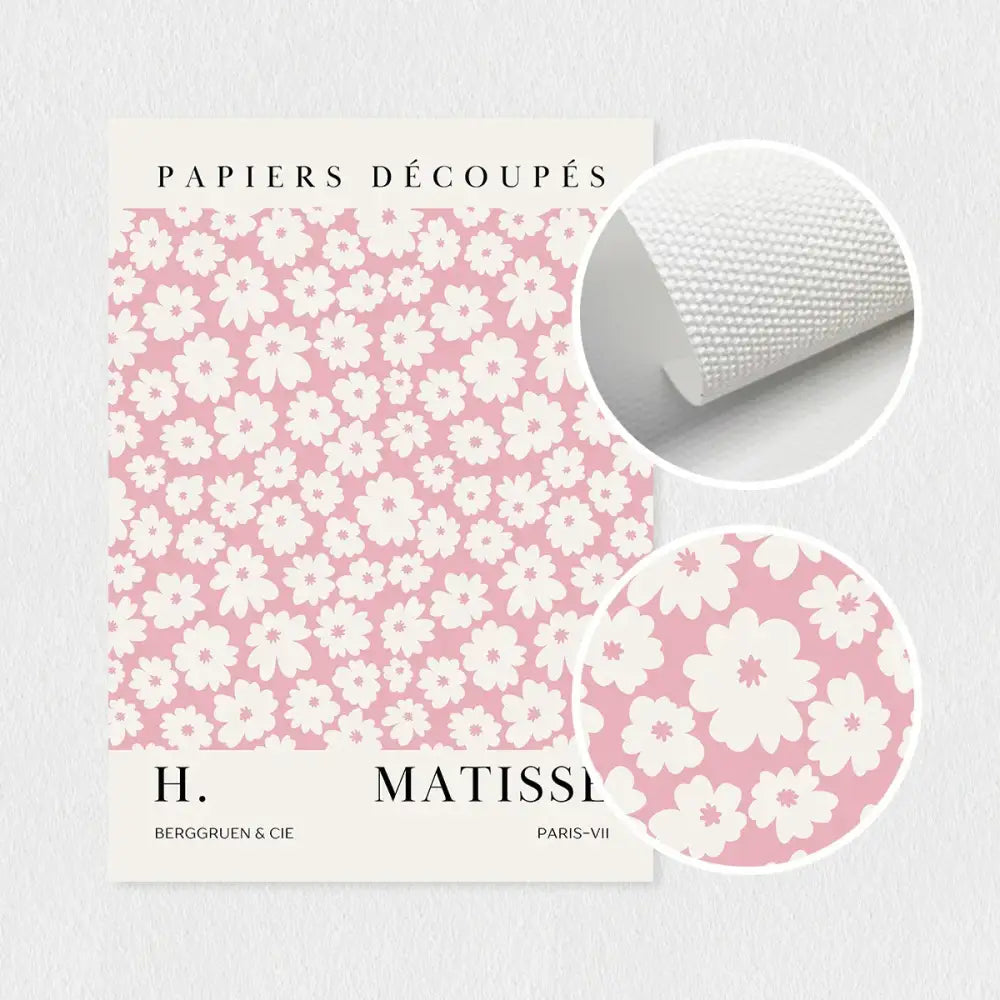 Pink floral paper with white blossoms and textured surface in decorbites™ pink abstract sage wall art set