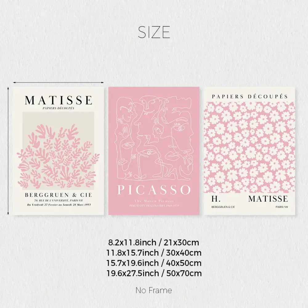 Set of three minimalist wall art prints in soft pink abstract sage tones on matte paper from DecorBites wall art set