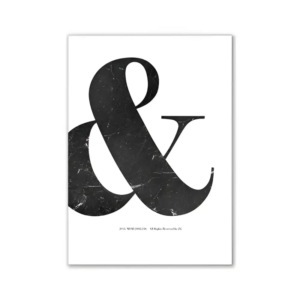 Decorbites pink aesthetic modern wall art print featuring black marble textured ampersand on white paper