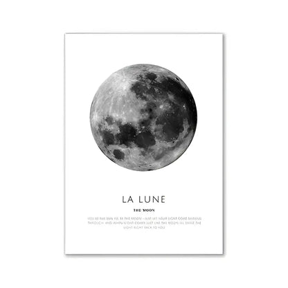Black and white minimalist moon art print with la lune text in DecorBites pink aesthetic modern wall art collection